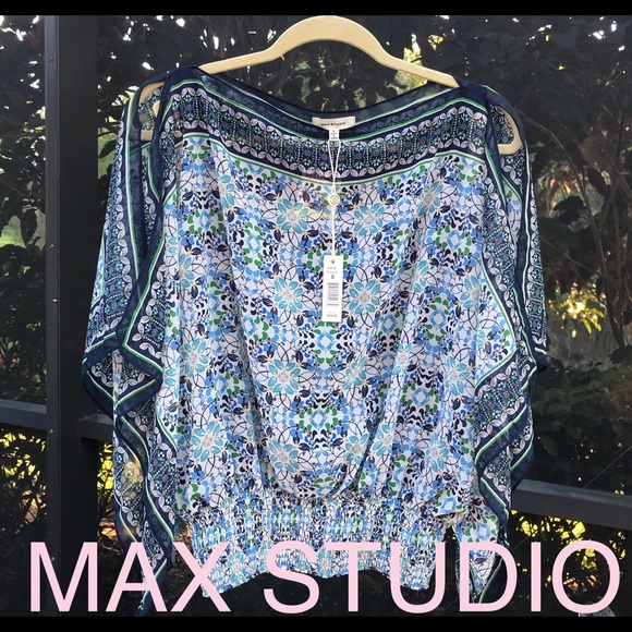 MAX STUDIO Batwing kimono floral scarf print  top size S - Picture 2 of 13